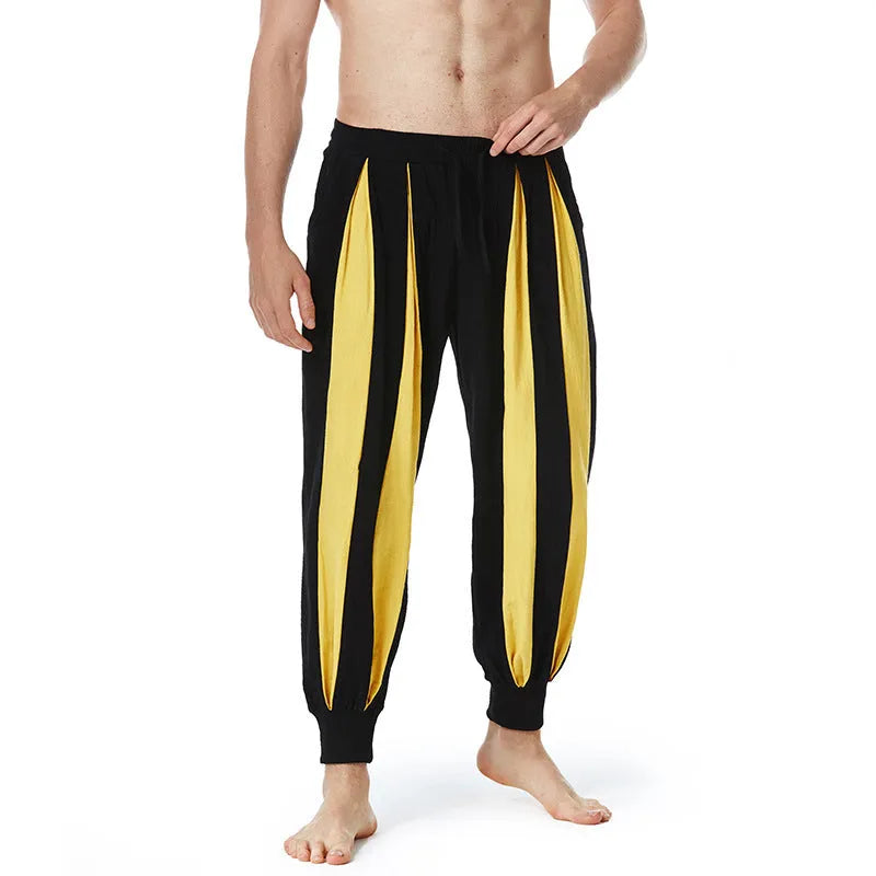 Men's straight-leg casual trousers in red, khaki, yellow, or brown colours with ordinary thickness polyester fabric