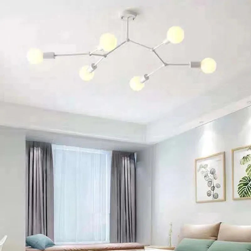 Nordic style iron chandelier ceiling lamp with multiple heads for bedroom or living room