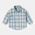 Boys' cotton lattice shirt with animal pattern in light blue colour, long sleeves