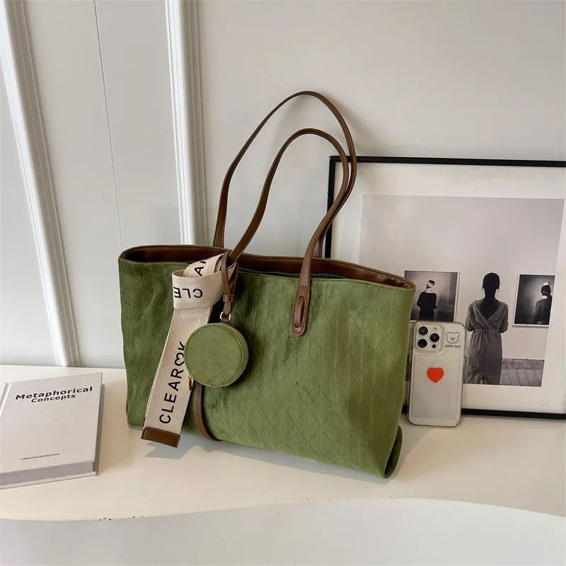 Large capacity casual polyester tote shoulder bag in horizontal square shape with shoulder strap