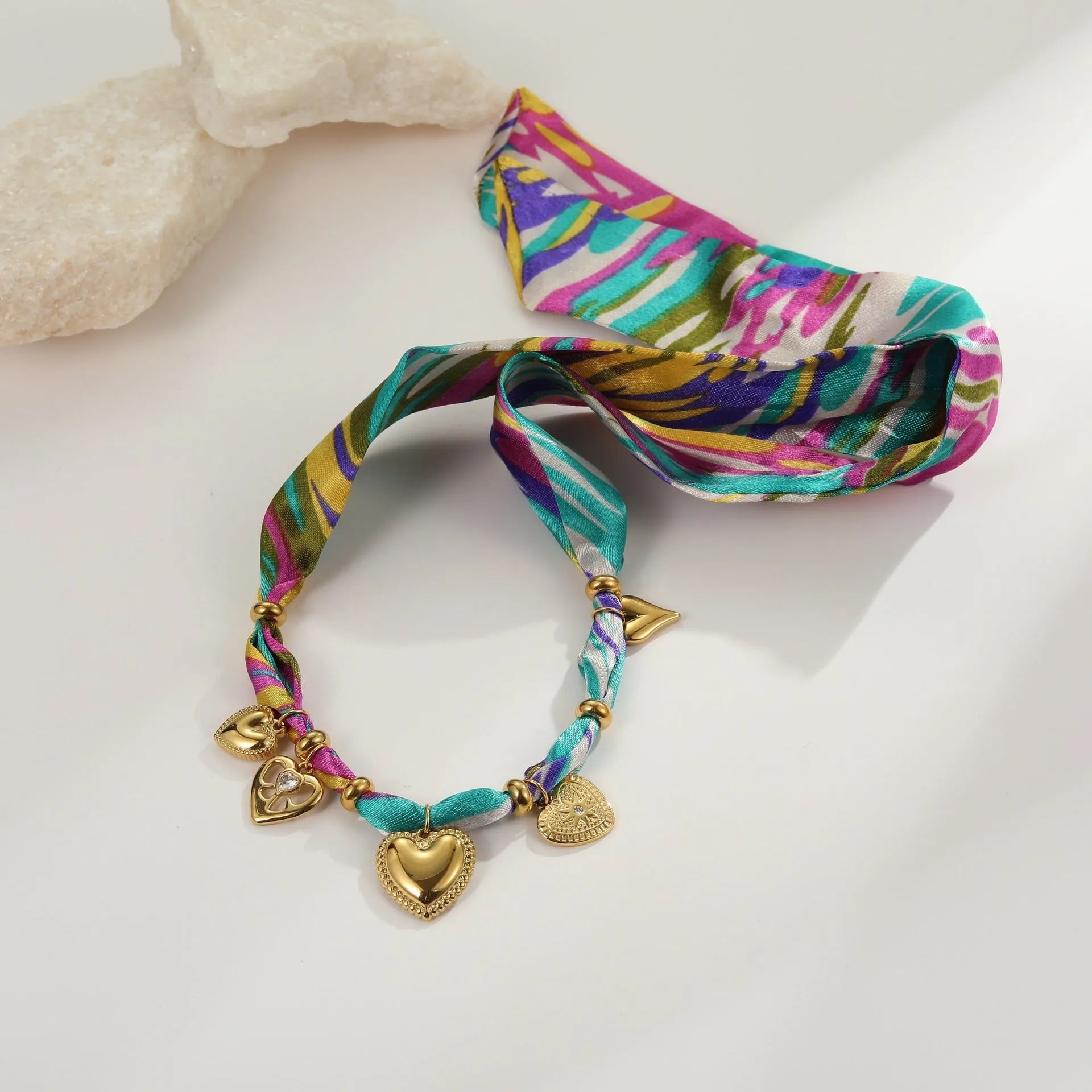 Geometric pendant necklace and chain bracelet in 18K gold electroplated finish with adjustable 41-50cm necklace