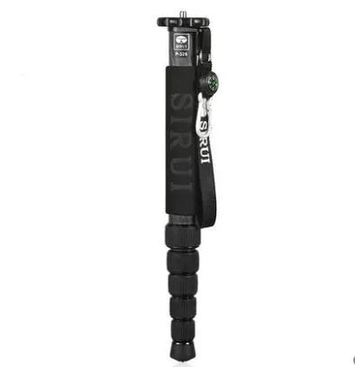 Black carbon fibre SLR camera monopod extended to full 1540mm height with six telescopic sections
