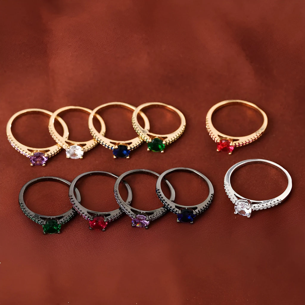 Geometric hexagon zircon copper ring in gold rose red electroplated finish, size UK 7.