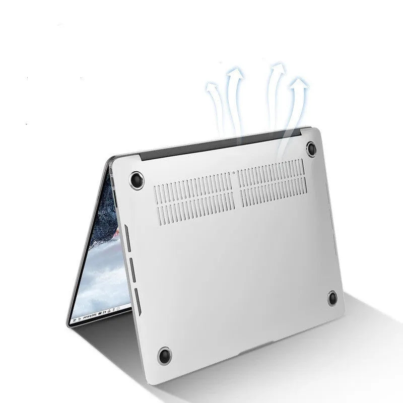 Transparent crystal PC hard shell protective case for MacBook Pro 14.2 and 16.2 inch on a desk