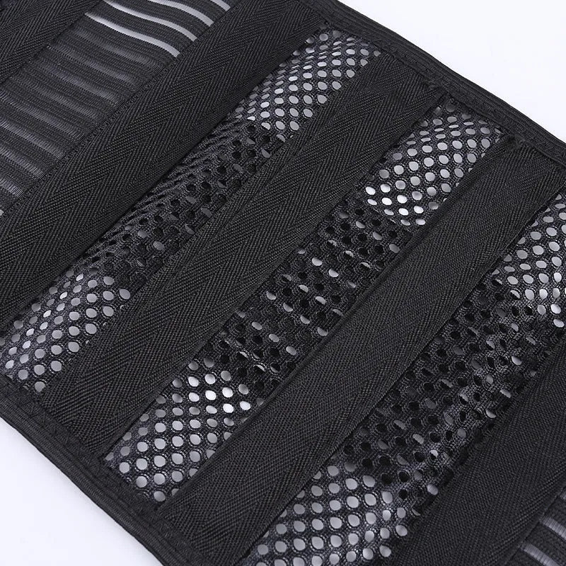 Black sports waist support with steel plate for lumbar protection during yoga and fitness
