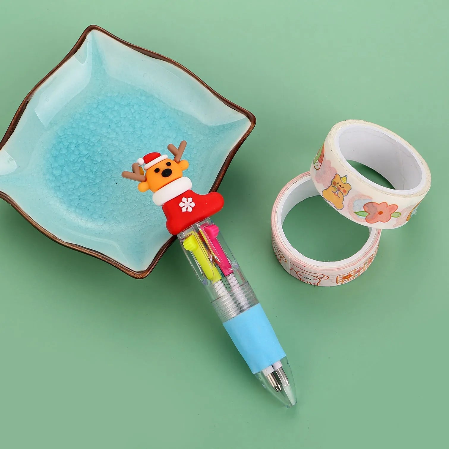 Christmas four-colour press ballpoint pen showing 11cm length with festive designs