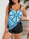 Plus size women's bikini sling swimsuit in picture colour with conservative brief style and flab-hiding design
