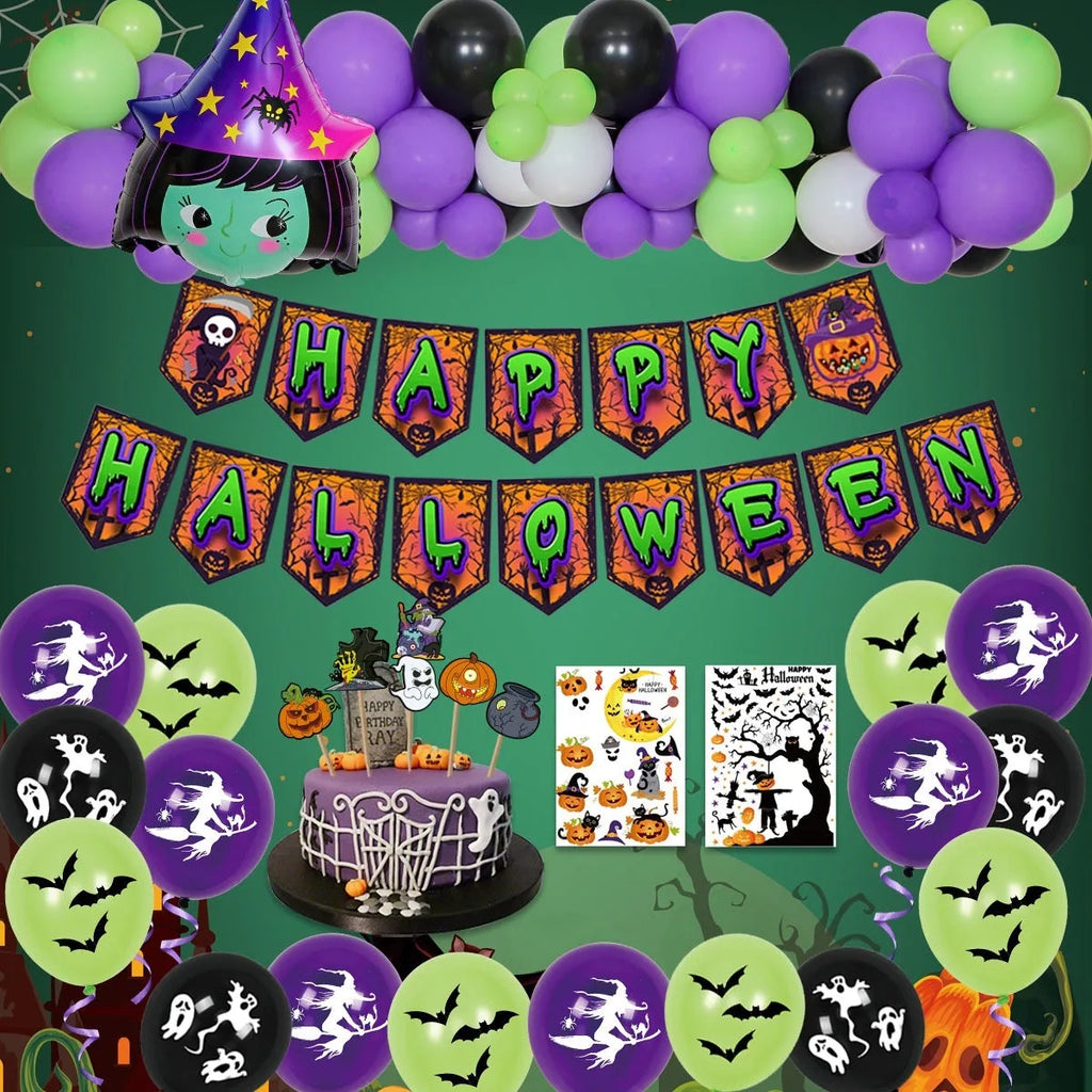 Black and white latex Halloween spider balloon arch decoration set.