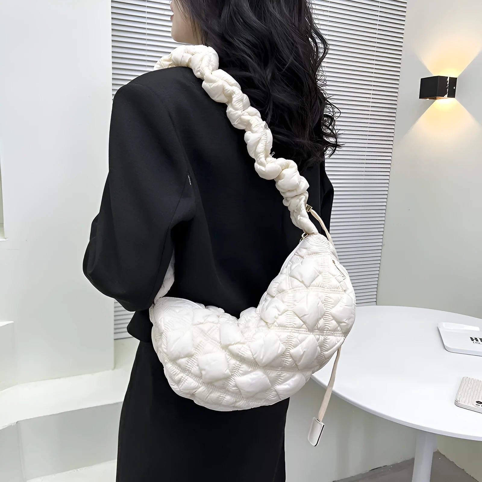 Women's nylon underarm shoulder bag in solid colour with adjustable strap