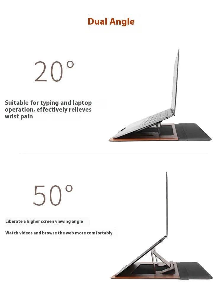 13.3-inch laptop bracket bag with integrated dual-angle stand in black or brown
