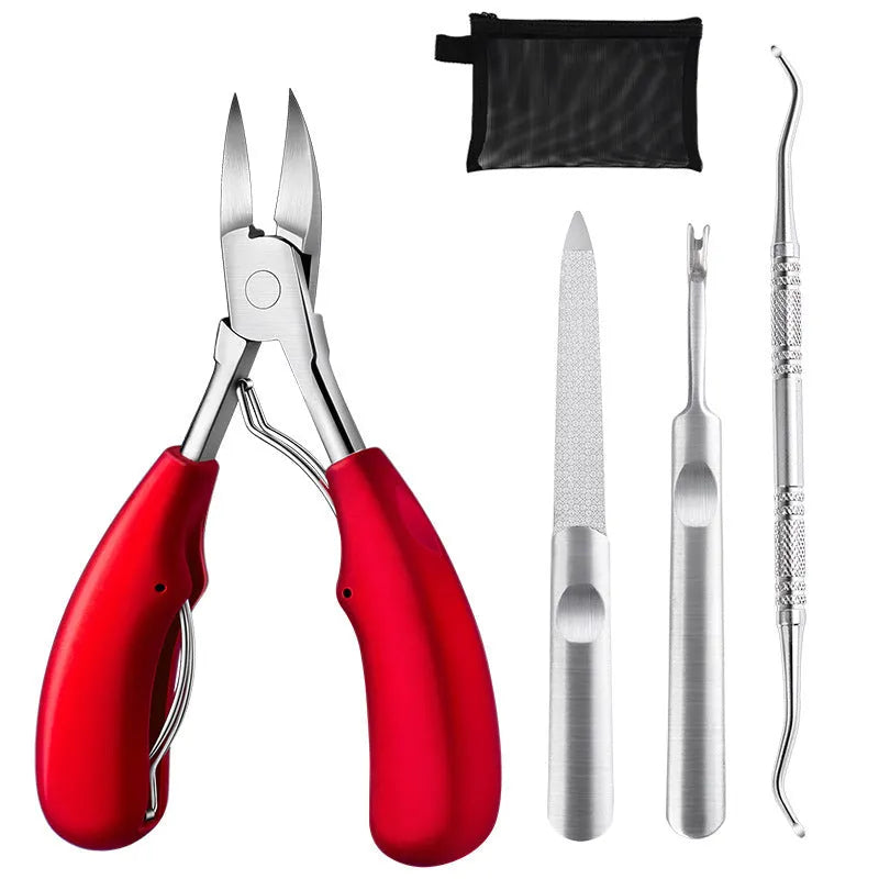 Stainless steel nail clippers set with foot care scissors and coloured ABS plastic handles