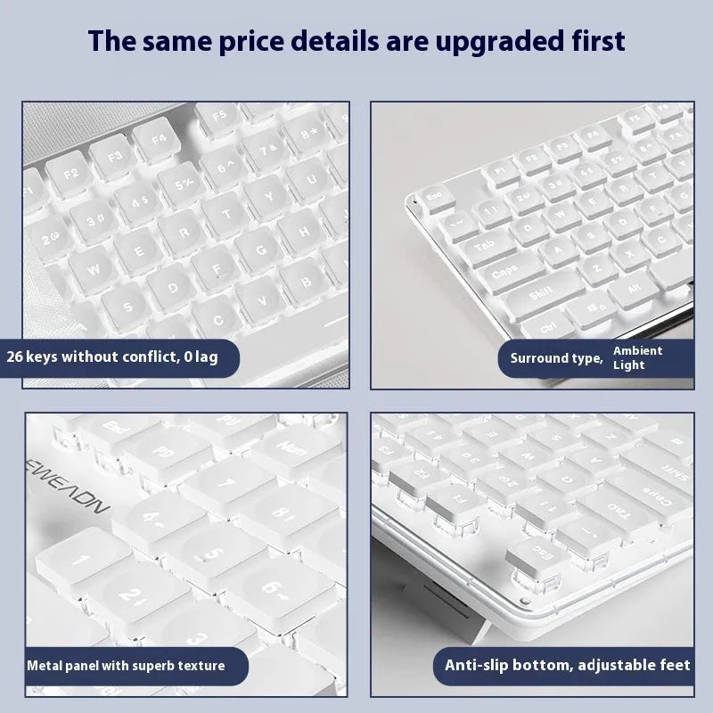 Wired mute mechanical-feel keyboard with backlighting in ABS casing, 44 cm length