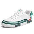 Men's beige white and green canvas mesh shoes with flat heel and round toe design