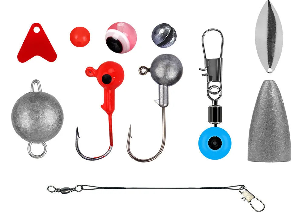 Weihe 257-piece fishing lure accessory set in orange box with organised compartments for Texas rig, sea and rock fishing