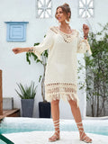 Women's hand-crocheted apricot beach dress with acrylic fabric and polyester lining