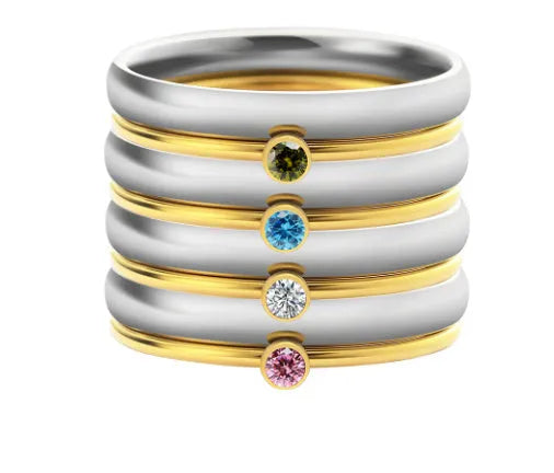 Women's geometric titanium steel ring with December birthstone colour and engraved design