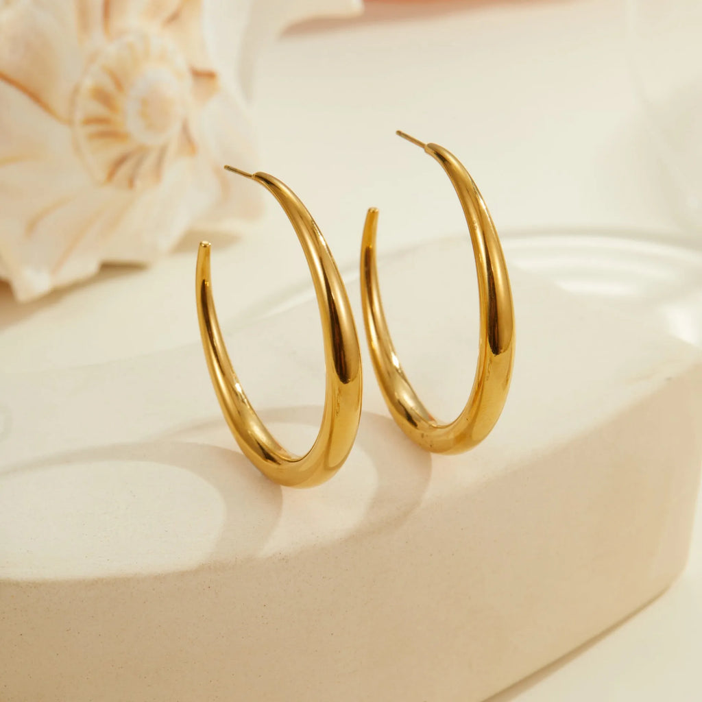 Titanium steel geometric hoop earrings with circular design and gold or steel finishes