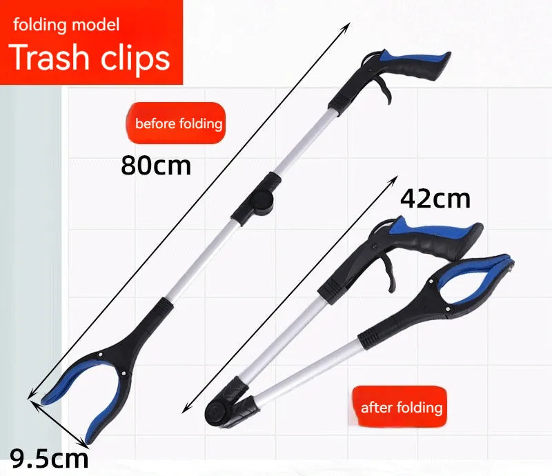 Folding aluminium alloy garbage pickup clamp with magnet sucker showing blue handle option