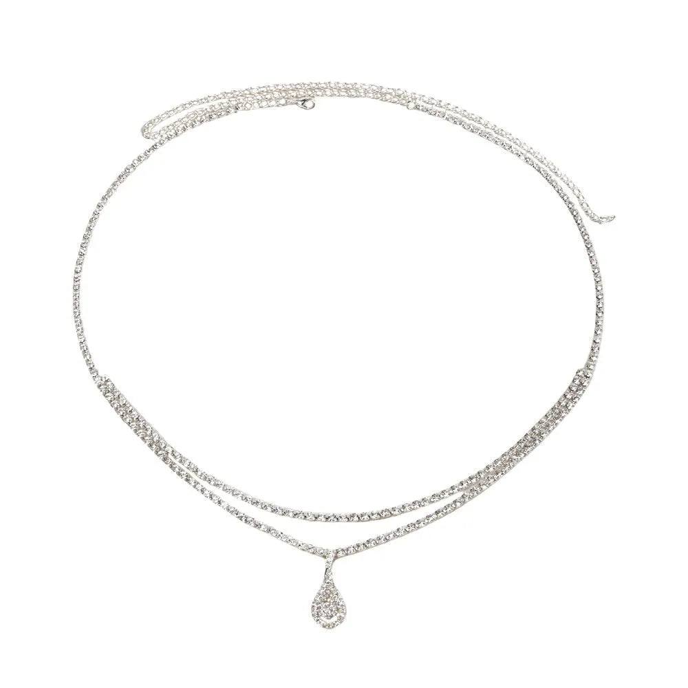 Gold rhinestone waist chain with tassel drop pendant and lobster clasp closure