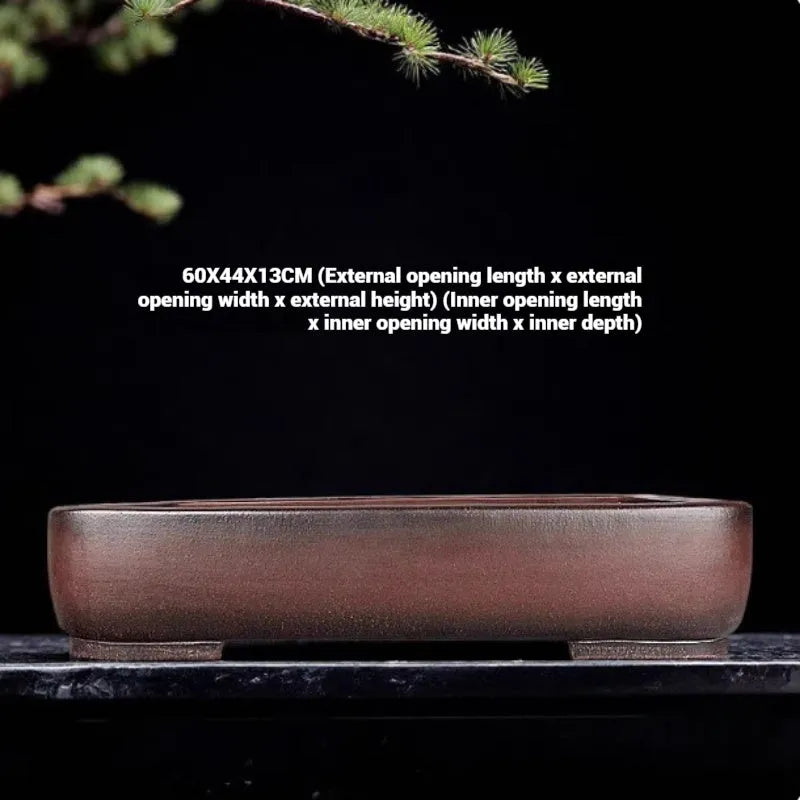 Handmade antique rectangular purple clay flower pot with terracotta colour