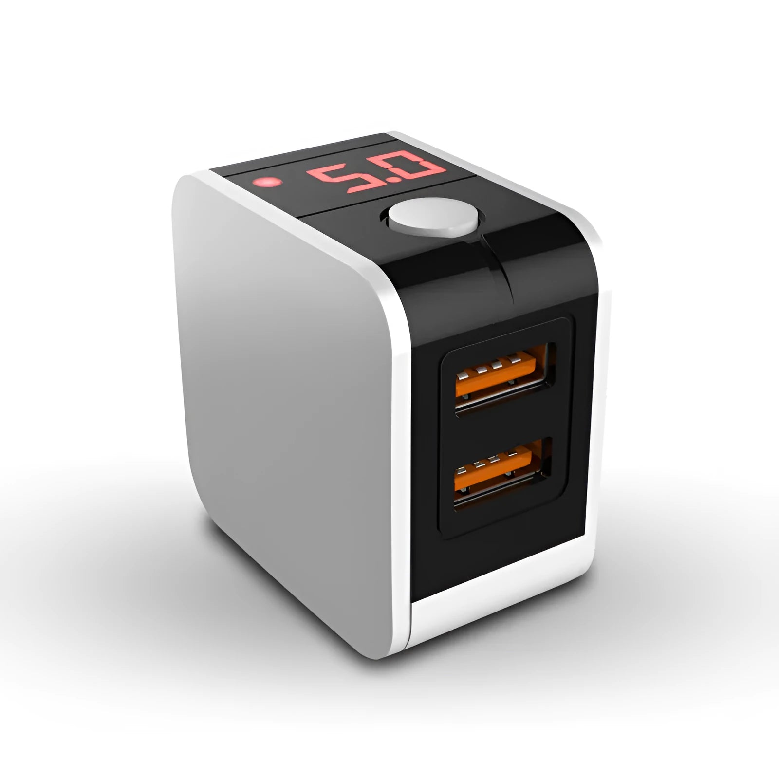 Black and white 5V2.4A dual USB fast charger with digital display for UK wall sockets