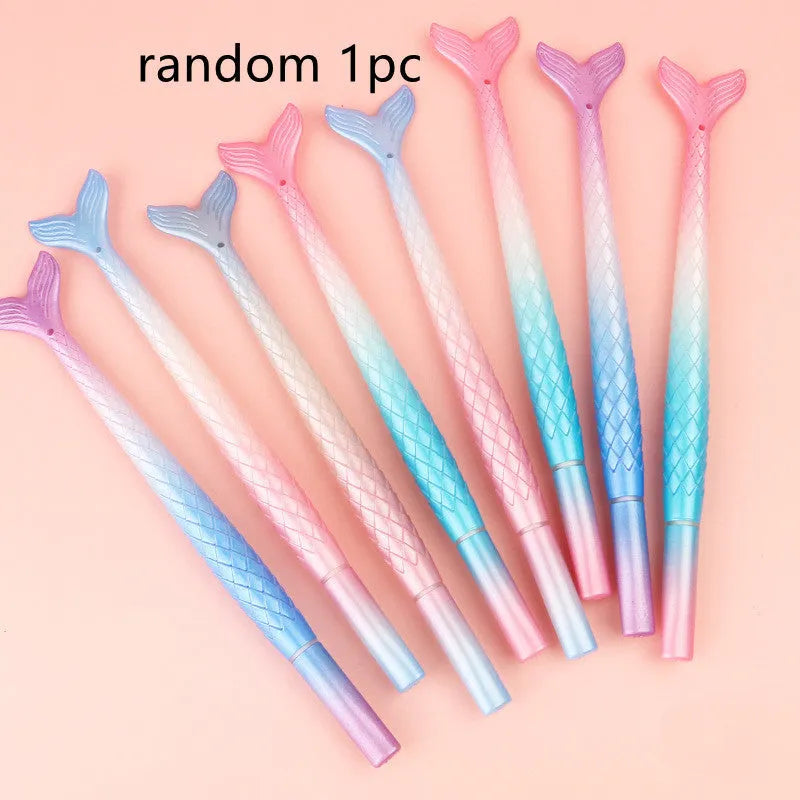 Cartoon mermaid gel pen with 0.38mm needle tube tip showing plastic shell design