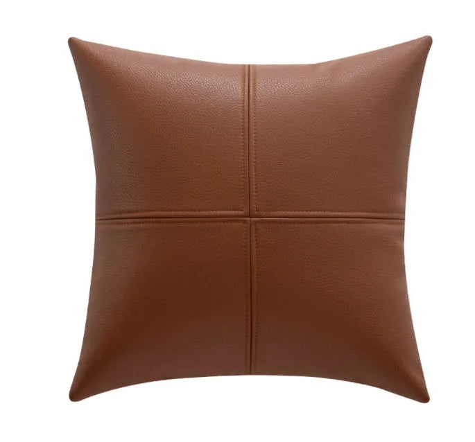 Solid colour soft cowhide leather pillow cover in Nordic style on a sofa.
