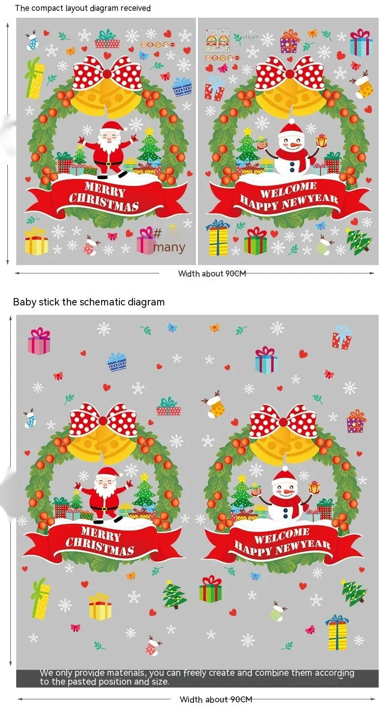Two large 60x45cm Christmas cartoon electrostatic PVC wall stickers for bedroom decoration