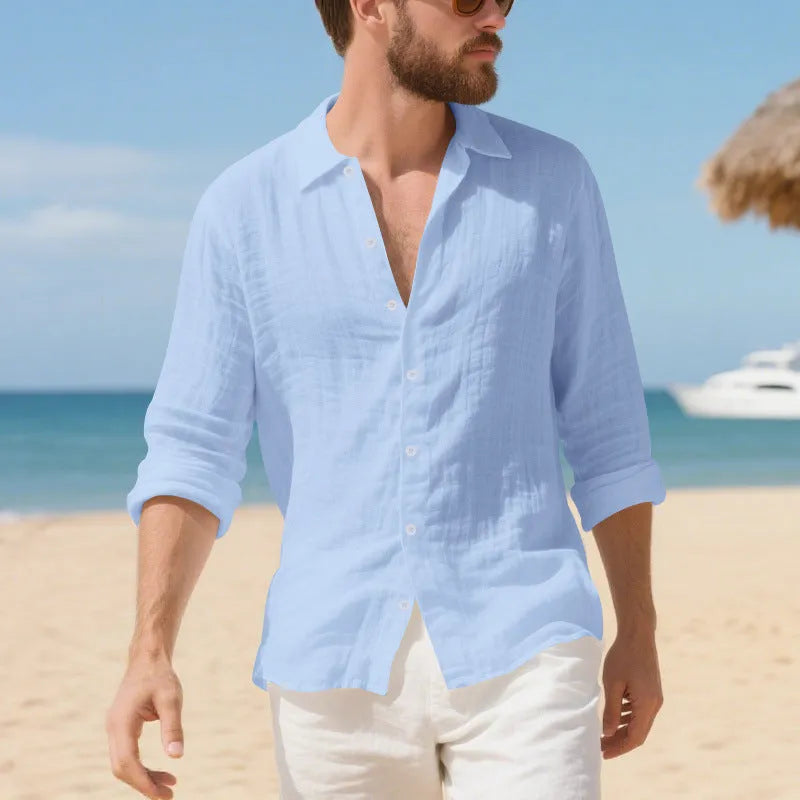 Men's linen Hawaiian casual shirt in loose American style fit with non-ironing processing
