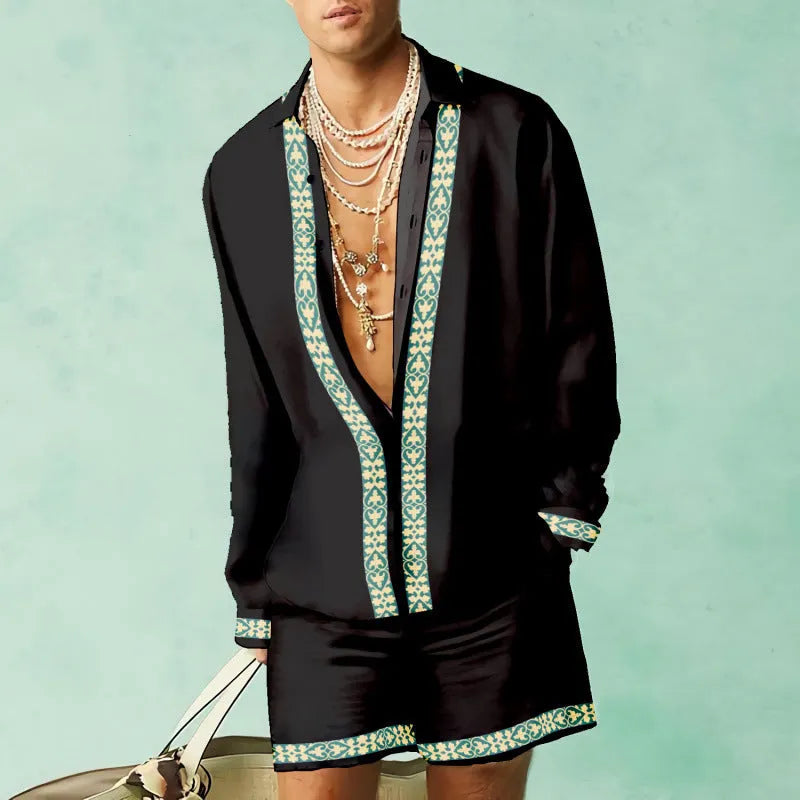 Men's slim fit summer shirt and shorts set in coordinating colours on hanger