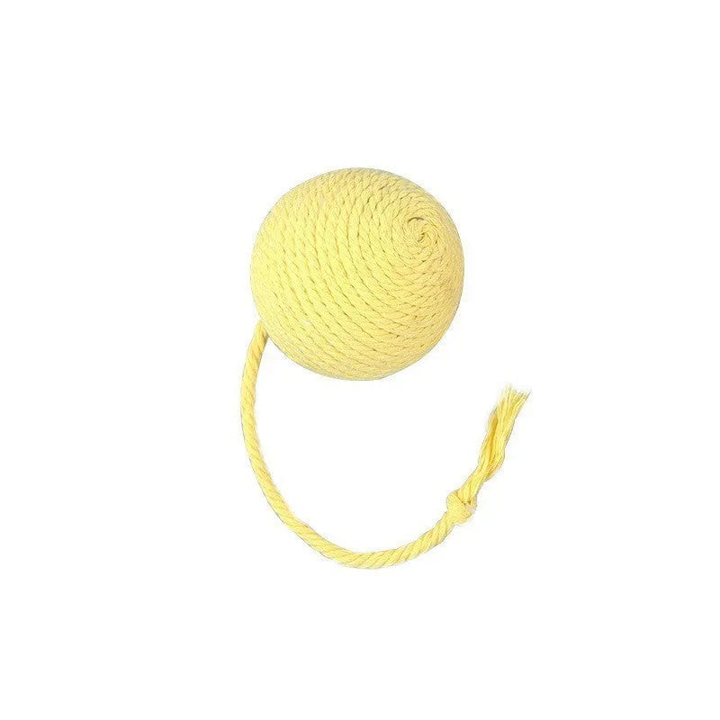Colourful cat toy ball with rope and built-in bell in two size options