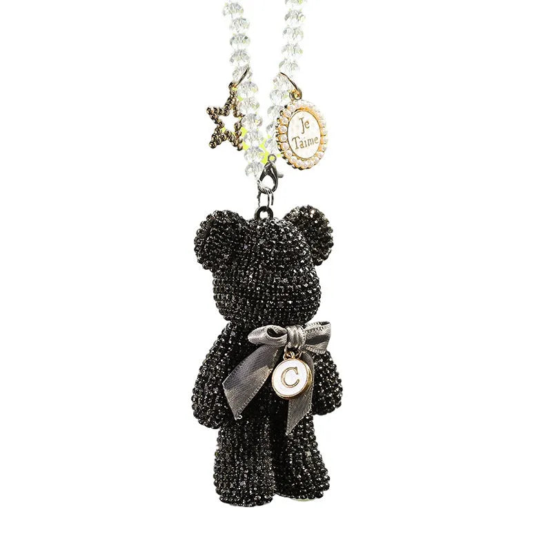5x9cm crystal rhinestone Violent Bear car rearview mirror pendant in three colour options