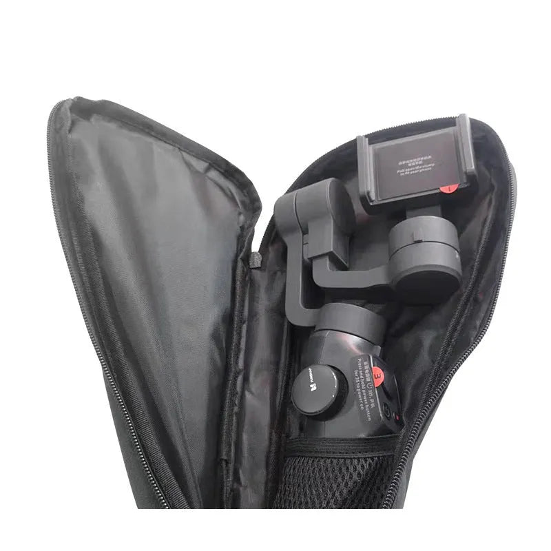 Black cloth storage bag for mobile phone stabilizer accessories with zipper and carry handle