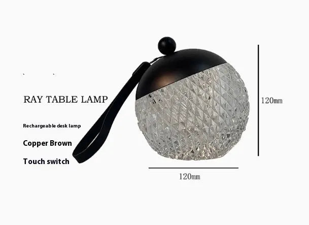 Portable dimmable night lamp with touch control in aluminium and acrylic construction measuring 12cm