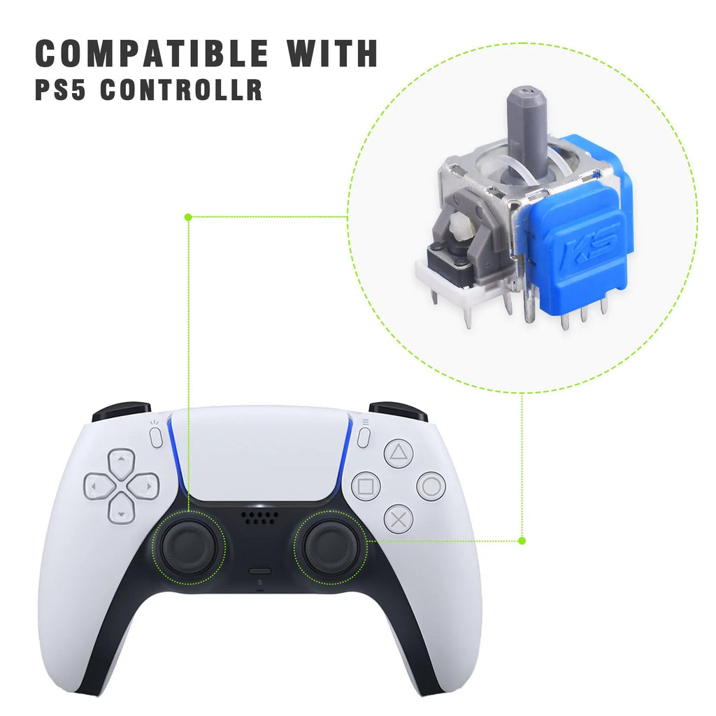 Close-up of a black Hall magnetic replacement joystick component for PS5, PS4, XBOX, and Switch controllers.