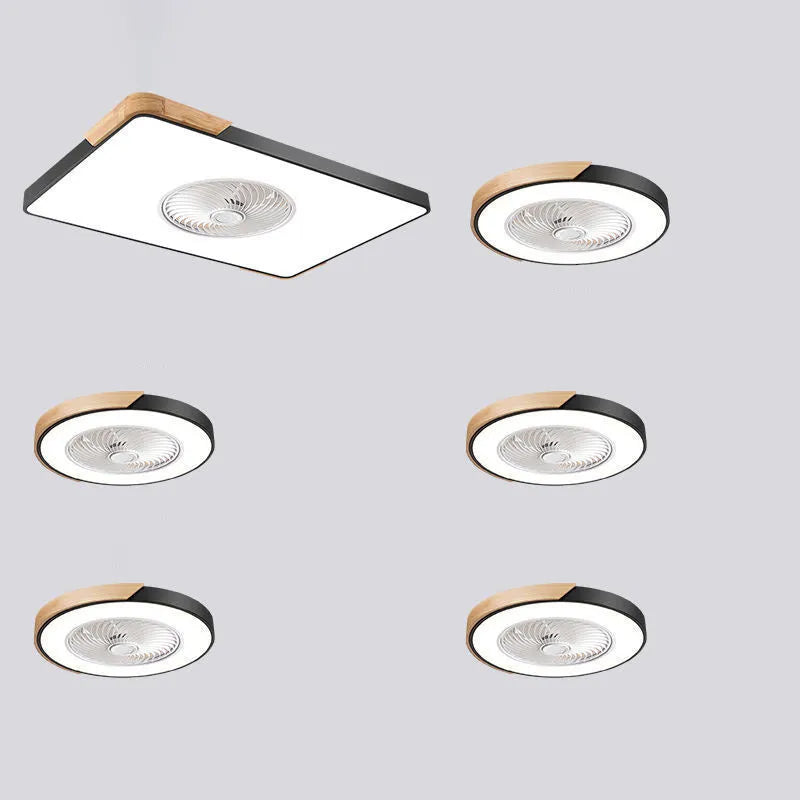 Nordic style ceiling fan lamp with solid wood construction and integrated LED lighting in three design options