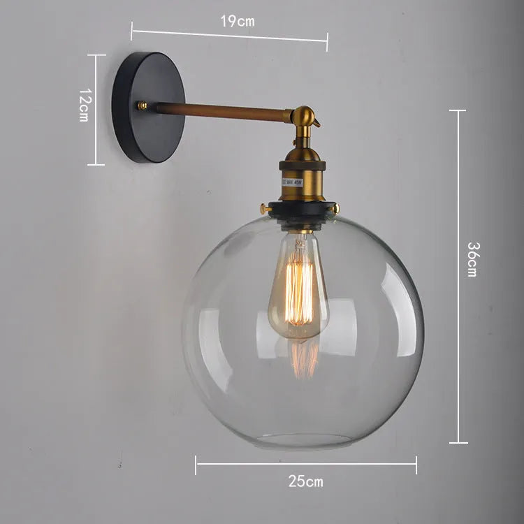 20cm spherical glass wall lamp with retro design for cafe or restaurant lighting