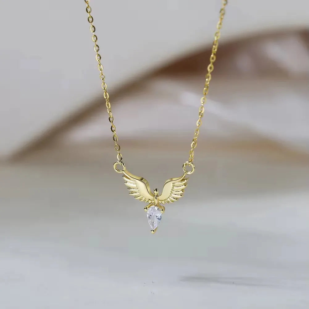 Sterling silver eagle pendant necklace with adjustable O-ring chain in white gold or yellow gold finish