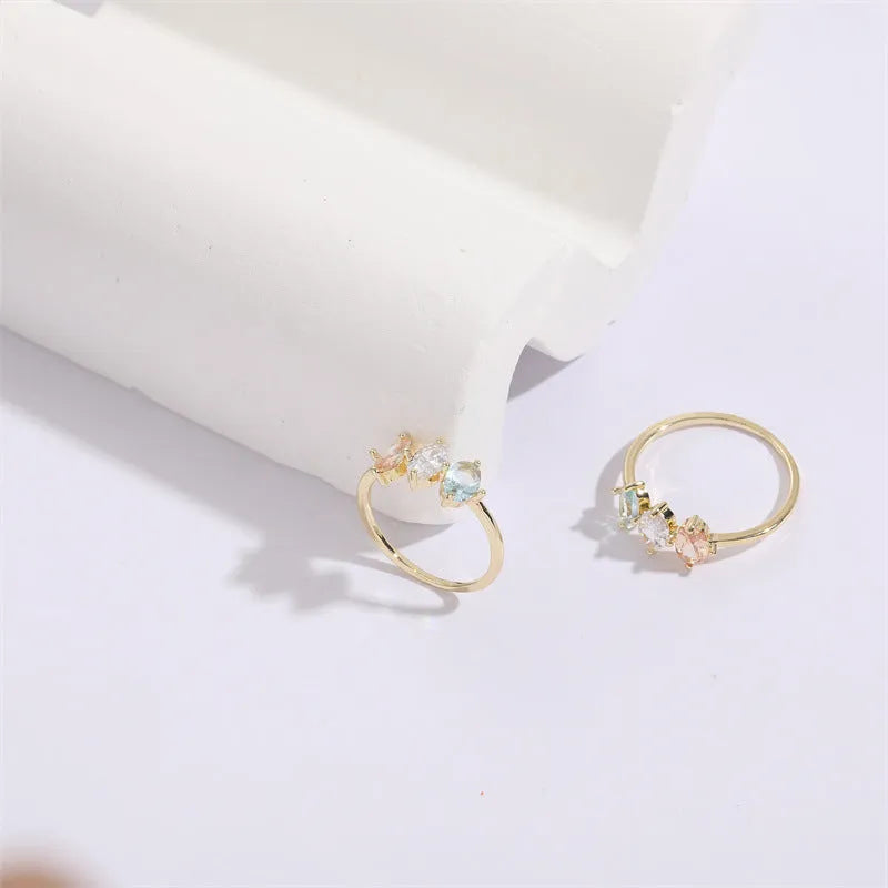 Geometric triangle birthstone horse eye zircon ring with gold electroplated finish