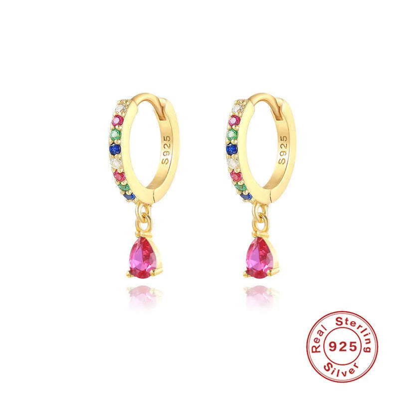 S925 sterling silver geometric water drop earrings with electroplated gold or silver finishes and gemstone options