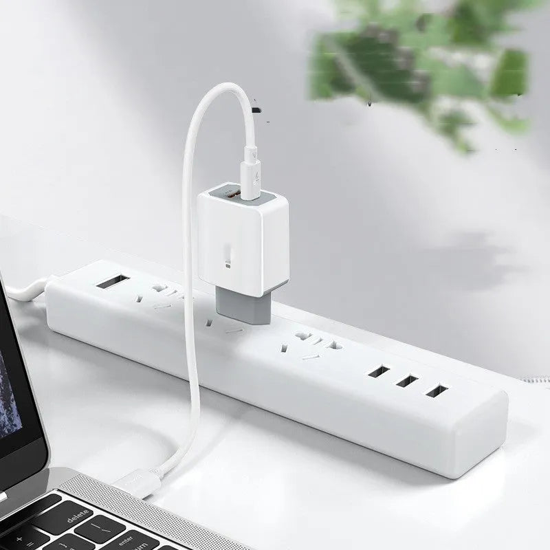 White phone fast charger set with USB interface and European standard cable