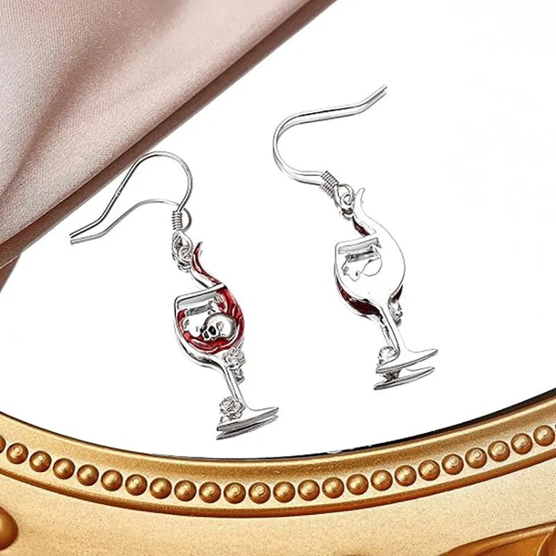 Halloween skull wine glass creative earrings with geometric shape and electroplated zinc alloy construction