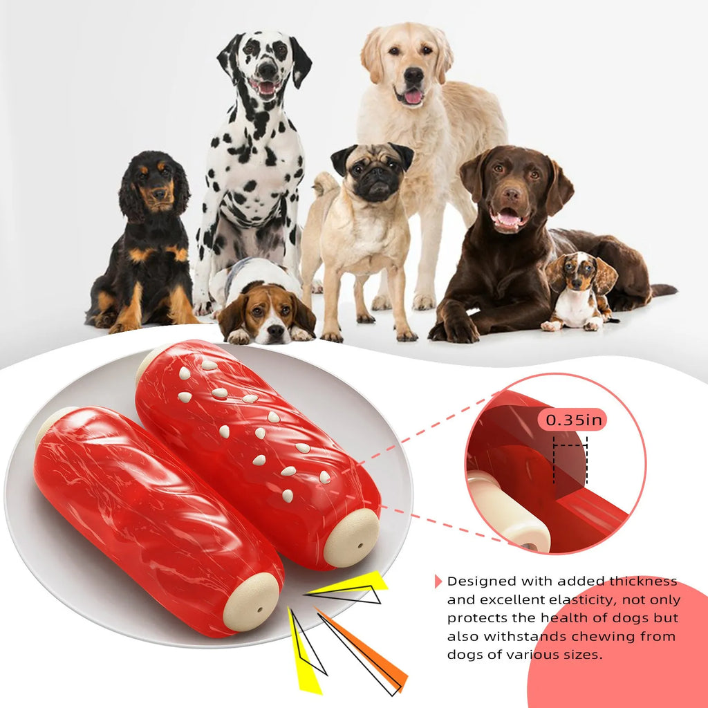 Primary colour plastic dog chew toy with toothbrush and molar rod textured design