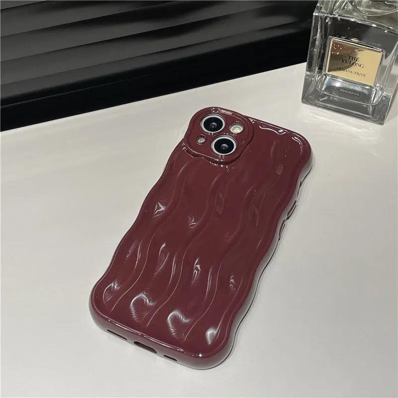 iPhone 17 silicone phone case with water ripple texture in green, purple, silver, beige, or burgundy