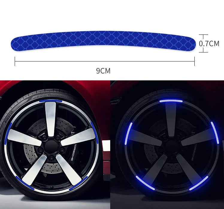 20-piece car wheel hub reflective stickers in multiple colours including luminous and rainbow options