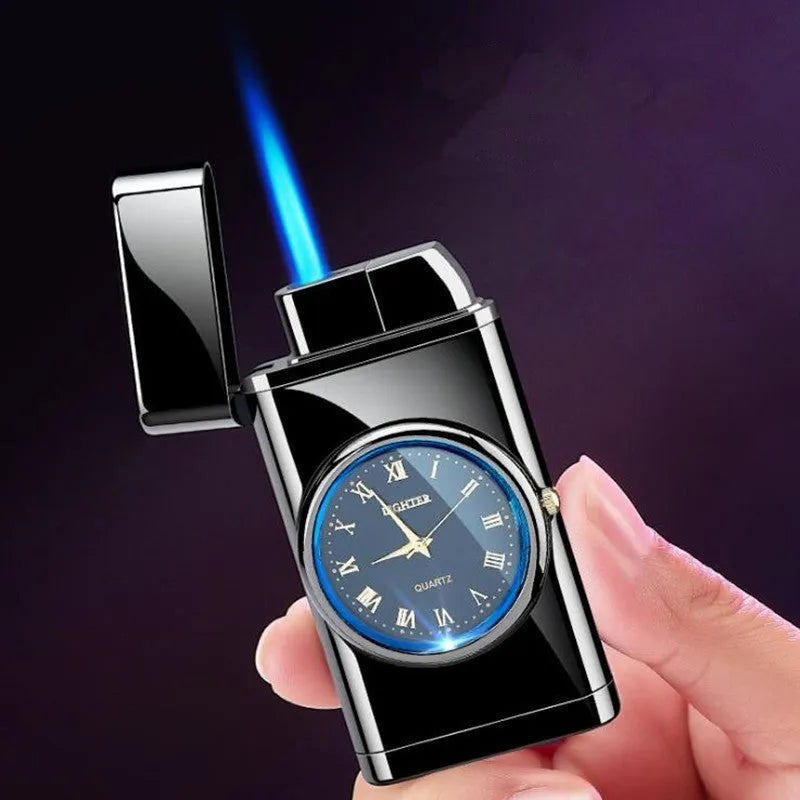 Metal multifunctional watch cigarette lighter with wind resistance and LED flashing lamp