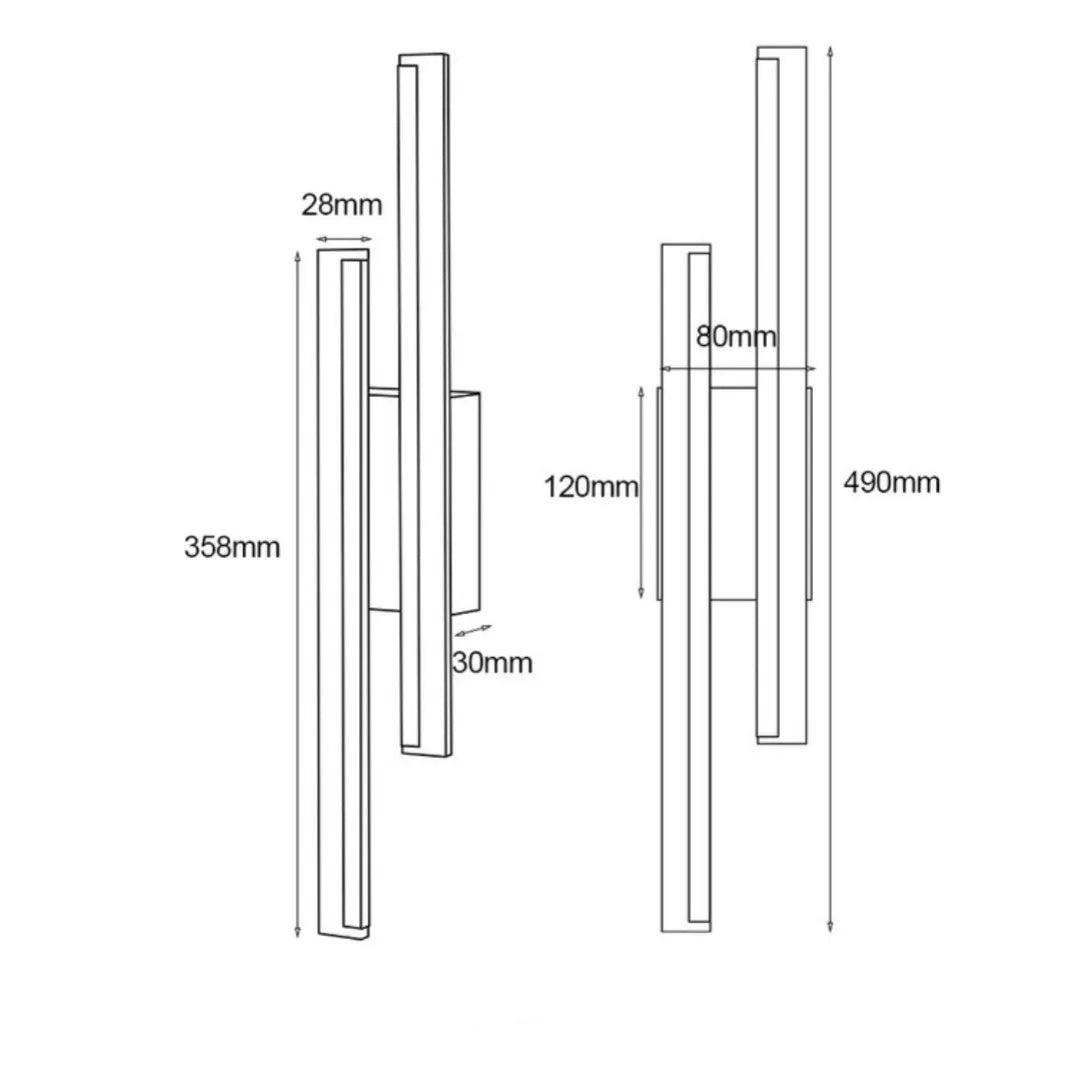 Gold finished double line wall lamp with 500mm length and tri-colour LED lighting options