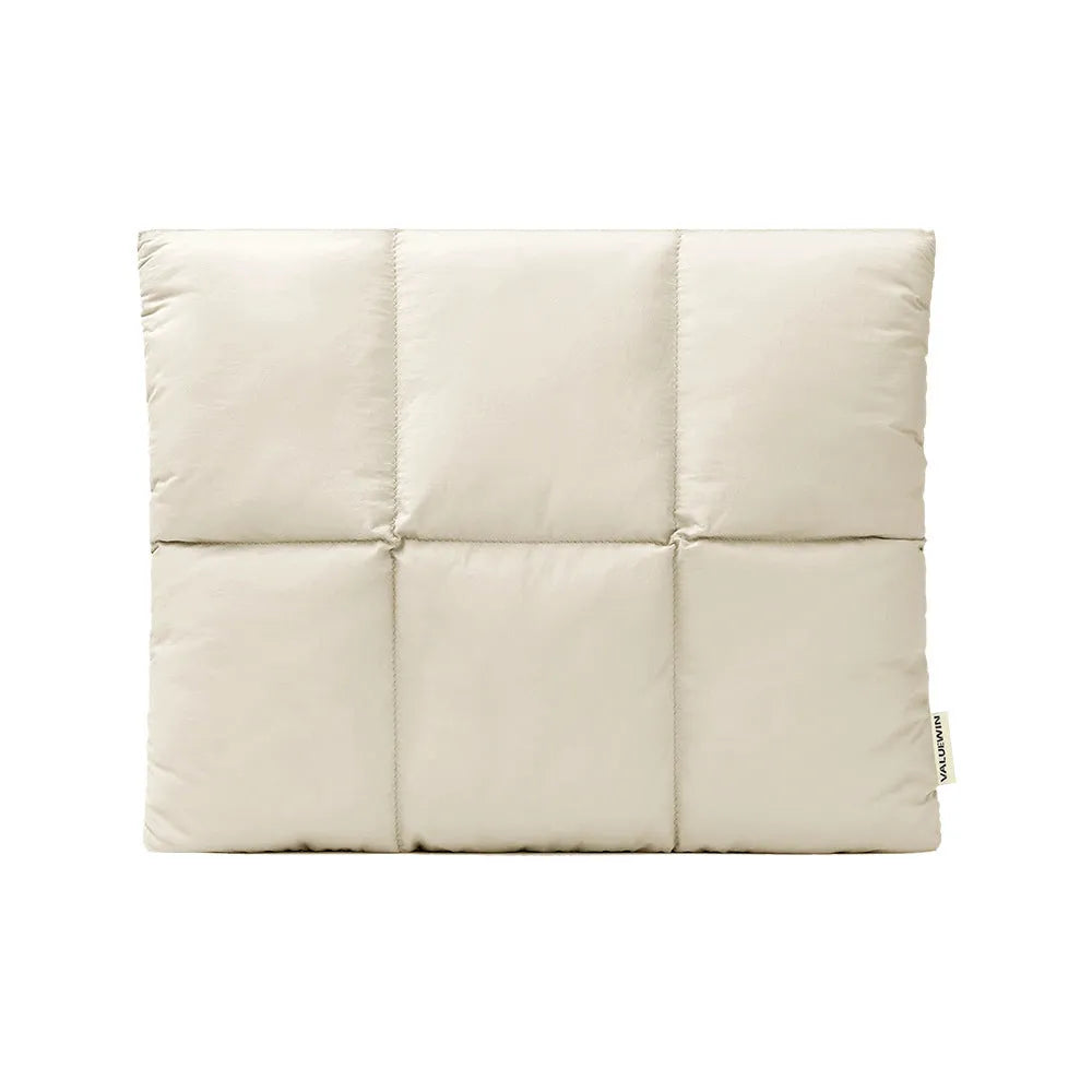 Soft fluffy polyester laptop sleeve in retro style with sewing thread detailing for 13 to 15.6 inch devices