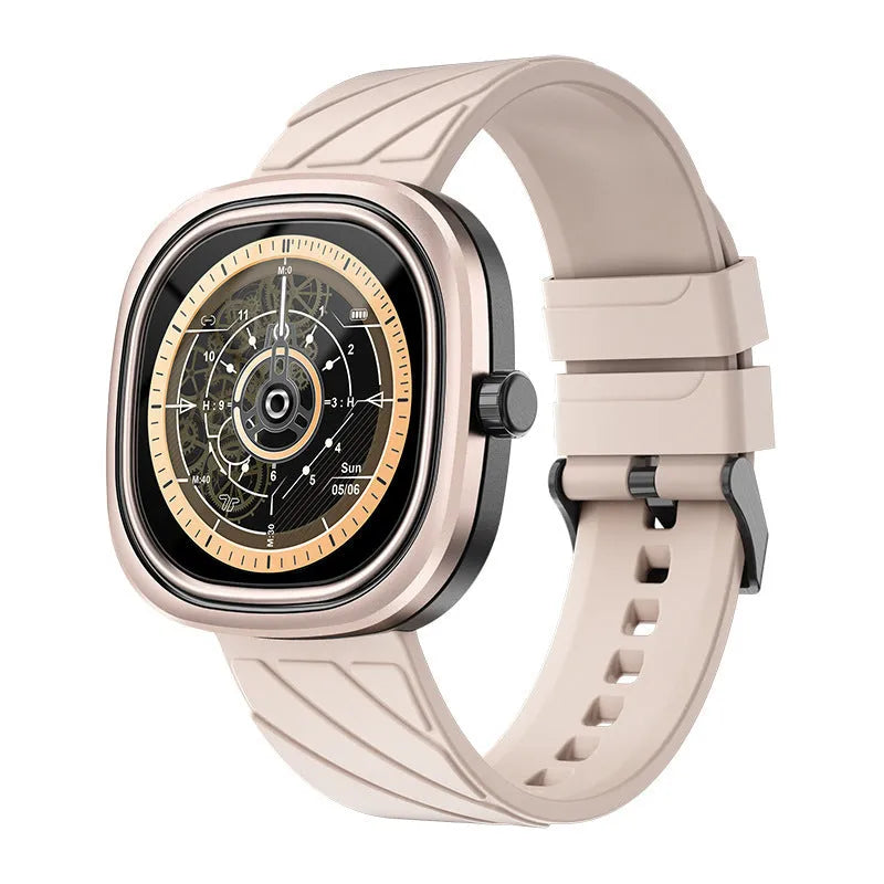 Smart bracelet watch with square touch screen display on adjustable silicone wristband in black colour