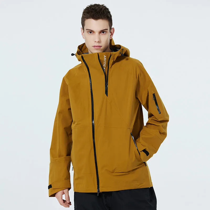 Unisex windproof waterproof ski suit for winter sports in yellow, black, grey, and liner colours